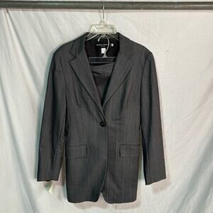 Monica Bianco grey white pin stripe stretch suit jacket 10 skirt 6 vintage nwt